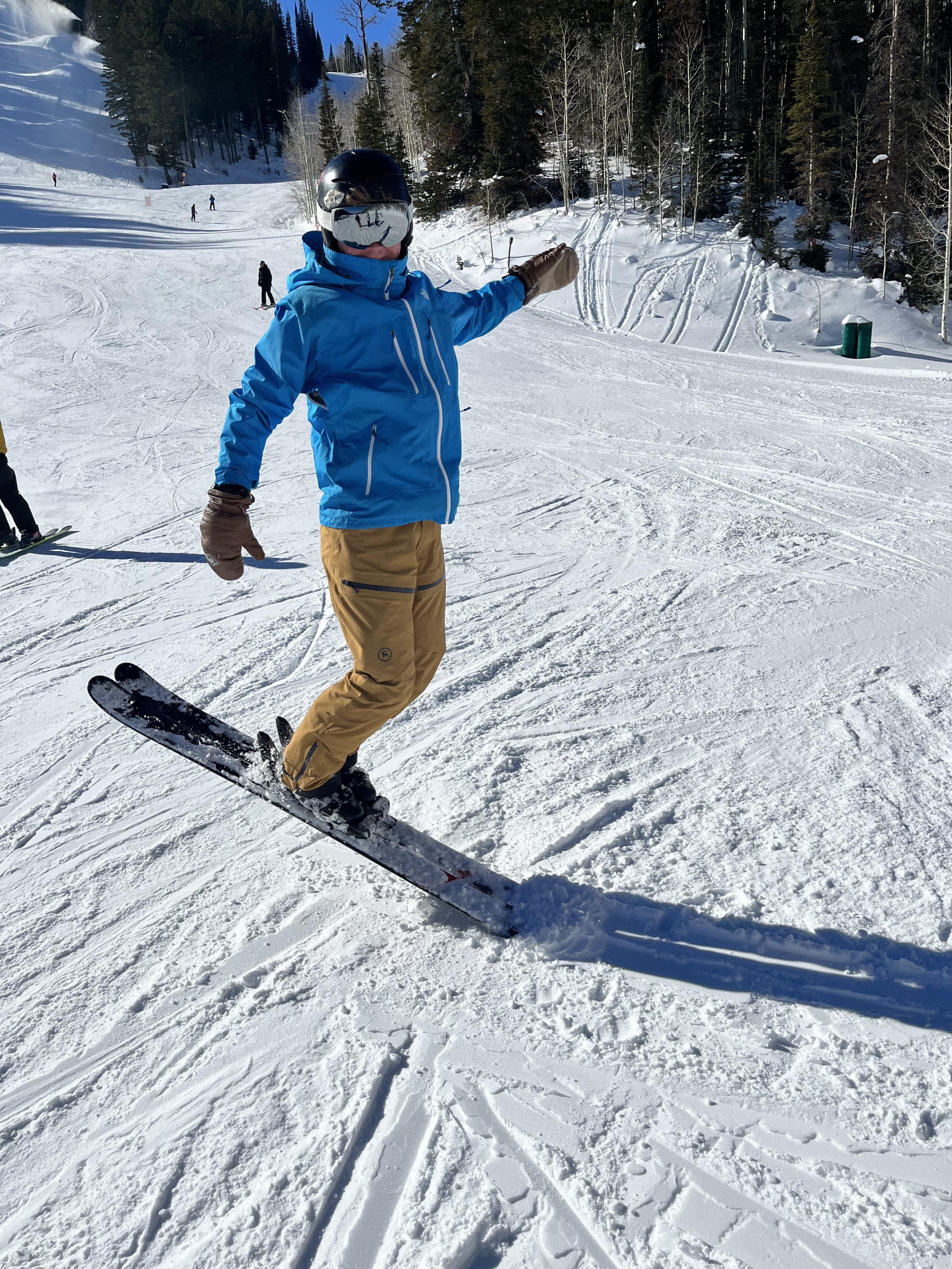 standing on ski tips